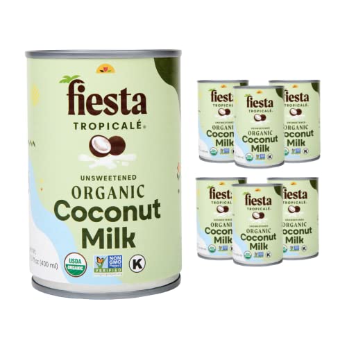 Fiesta Tropicalé Unsweetened Organic Coconut Milk, 81 Oz Full Fat, Gluten Free, Dairy Free Milk, Plant Based Milk for Cooking, Baking, Vegan Curry, or Non Dairy Ice Cream, 13.5 Oz, 6 Pack