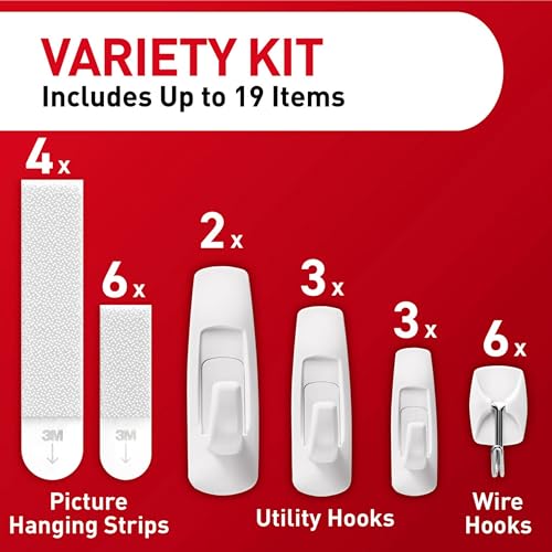 Command Variety Pack, Including 10 Pairs of Picture Hanging Strips, 6 Wire Hooks and 8 Utility Hooks for Hanging Christmas Decorations, Damage Free Hanging Up to 19 Items with Command Strips, 1 Kit