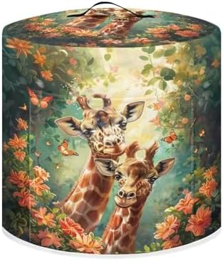 Suobstales Giraffe Butterfly Flower Print Dust Cover with Pocket for 3 Quart Instant Pot, Large Size Rice Cooker Air Fryer Round Protective Cover Washable Electric Appliance Cover Easy to Clean, S
