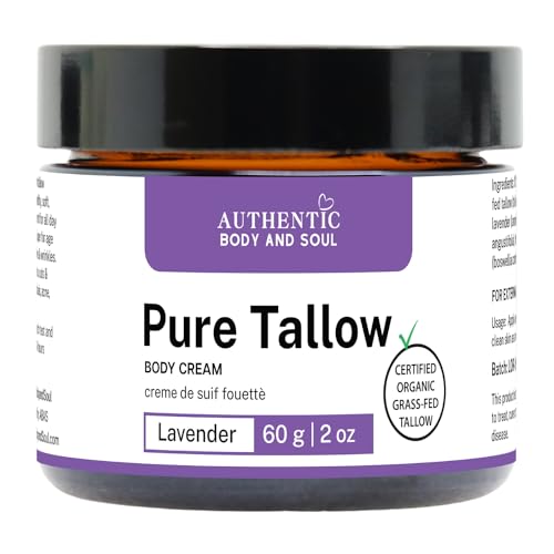Certified Organic Beef Tallow with Organic Ingredients for Sensitive Skin Cream. Delivers Intense Hydration for All Skin Types (Lavender-2oz)