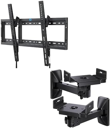 Pipishell UL Listed Tilt TV Wall Mount for 37-75 Inch TVs, Fits 16"-24" Wood Studs Max VESA 600x400mm up to 132lbs PILTK4, Speaker Wall Mounts up to 50 lbs, 1 Pair, PISM03