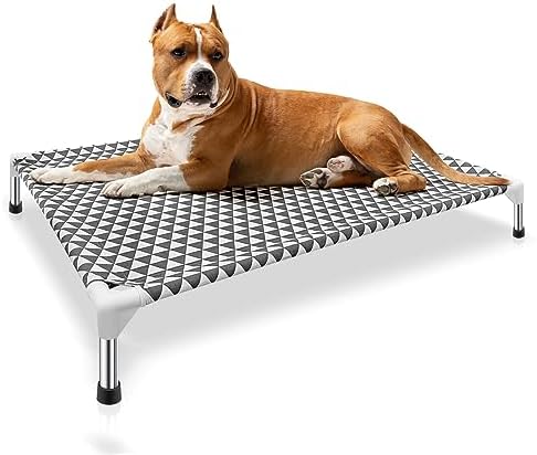 Elevated Outdoor Dog Bed-Updated Raised Pet Cot,Indoor Durable Raised Dog Bed with No-Slip Rubber Feet,Double-Layer Cloth,Fits up to 100lbs(Gray，L)
