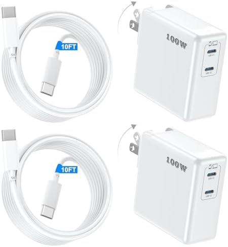 Mac Book Pro Charger, 100W USB C Fast Charger for MacBook Pro/MacBook Air 16 15 14 13 Inch, iPad Pro, iPhone 16/15 Pro and All USB C Devices, GaN Foldable Power Adapter with 10 FT USB C Charge Cable