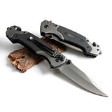 Brawn Folding Pocket Knife with 3-7/8" Black-Oxide Steel Blade, Nylon Grip with Belt Cutter and Glass Breaker