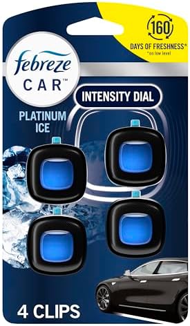 Febreze Car Air Freshener Vent Clip Platinum Ice Scent, .07 oz. Car Vent Clip, Pack of 4