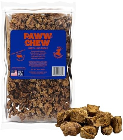 Beef Lung Dog Treats, 100% Natural, Single Ingredient, (1 Pound) Made in The USA, Dried & Dehydrated, High Protein, High Value Dog Training Treats, Grain Free, Low-Odor Free for All Breeds