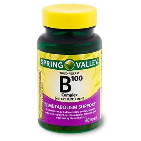 Spring Health Spring Valley Timed-Release B100 Complex Dietary Supplement, 60 Count + Your Vitamin Guide