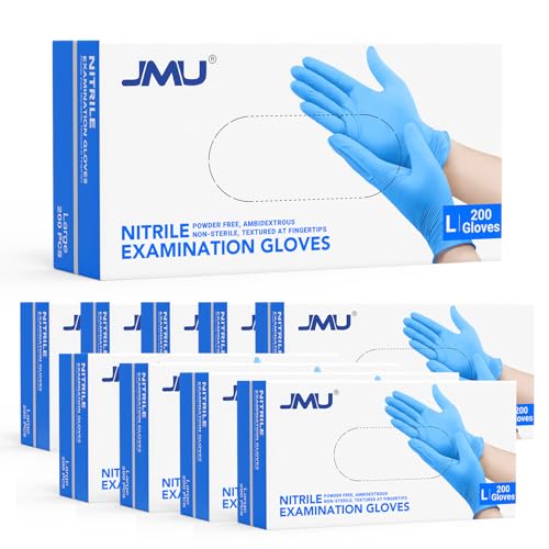 JMU 2000 Nitrile Gloves Large Bulk, 3.5 Mil Medical Gloves Latex-Free, Blue