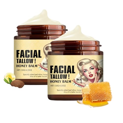 2PCS Whipped Beef Tallow and Honey Balm,Tallow Face Moisturizer,Grass Fed Grass Finished Face Cream