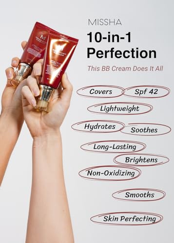 MISSHA M Perfect BB Cream No.21 Light Beige for Bright Skin SPF 42 PA +++ 1.69 Fl Oz - Tinted Moisturizer for face with SPF