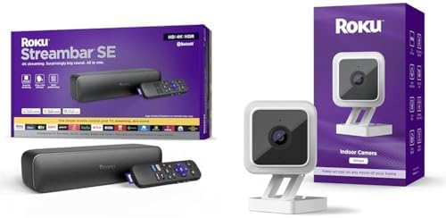 Roku Streambar SE | 2-in-1 TV Soundbar with Built-in 4K/HD/HDR Streaming + Roku Indoor Camera for Home Security, 1-Pack - Wired Security Camera with 1080p HD Color Night Vision