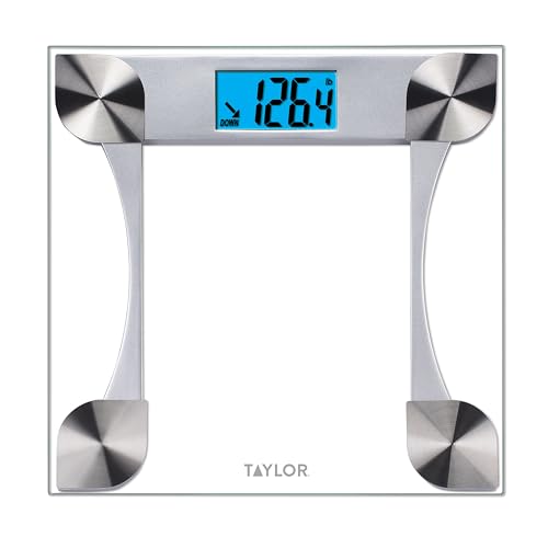 Taylor Digital Glass Weight Tracking Scale, Bathroom Scale for Body Weight, Digital Bathroom Weighing Machine, Highly Accurate & Measures Weight up to 440 lb, Battery Powered, FSA HSA Eligible, Clear