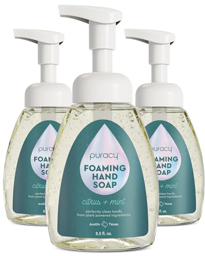 Puracy Foaming Hand Soap - Plant-Powered Natural Hand Soap As Seen on TikTok, Non-Toxic, Sulfate-Free Liquid Soap, Moisturizing Foam Handwash Liquid (Citrus Mint, 8.5 fl oz, 3-Pack)