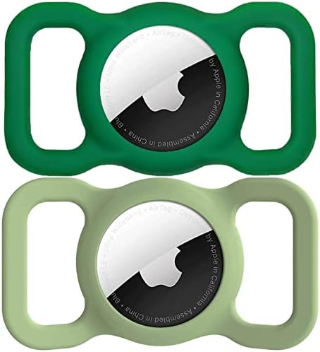 SWINCHO Airtag Dog Collar Holder, 2 Pack Dog Airtag Holder, Anti-Lost Protective Apple Air Tags Holder for Pet Collar(Night Green&Avocado)