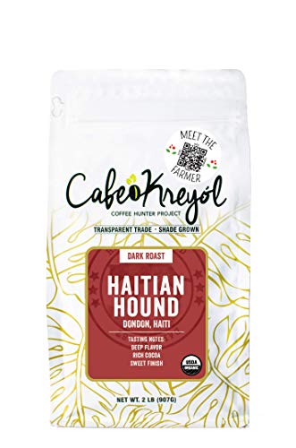 Cafe Kreyol Organic Haitian Hound | 2 lb - Haitian Blue Dark Roast Coffee - Whole Bean Coffee, is Smooth Low Acid and Bold, Deep Notes of Chocolate with a Sweet Finish