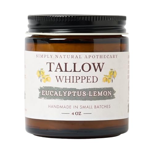 Beef Tallow for Skin - Tallow Face Moisturizer - 100% Organic Beef Tallow Blam Grass Fed Finished Whipped Tallow Face Cream - All Natural & Chemical Free - Eucalyptus Lemon - 4oz
