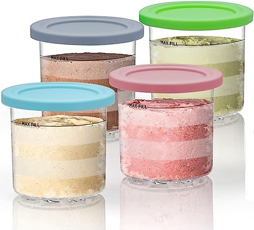 NANOBABY Pint Containers and Lids Replacement Compatible with Ninja CREAMi 7-in-1 Ice Cream Maker, 16oz Pint Cup Replacement for Ninja Creami NC300 Series,NC301 NC299AMZ CN305A CN301CO,4-Pack,BPA Free