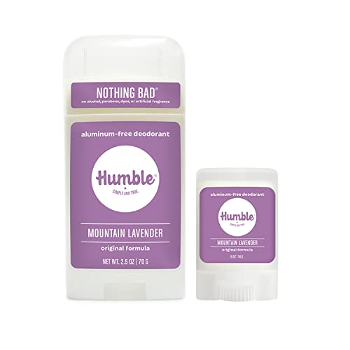 HUMBLE BRANDS Original Formula Aluminum-free Deodorant. Long Lasting Odor Control with Baking Soda and Essential Oils, Full and Travel Size, Mountain Lavender