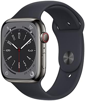 Apple Watch Series 8 (GPS+Cellular, 45mm) - Graphite Stainless Steel Case with Midnight Sport Band, M/L (Renewed)