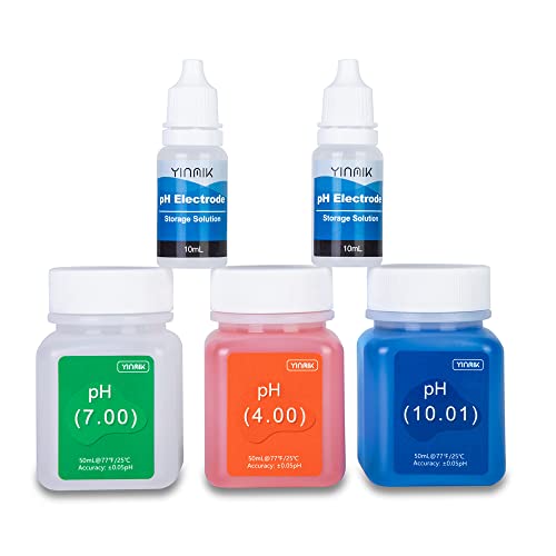 pH Meter Calibration Solution Kit(4.00,7.00&10.01) with pH Electrode Storage Solution Kit,3 Bottles pH Calibration Buffer Solution and 2 bottels KCL pH Probe Solution for pH Meters