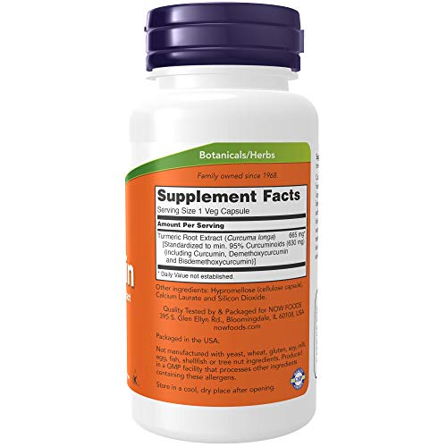 NOW Supplements, Turmeric Curcumin, Derived from Turmeric Root Extract, 95% Curcuminoids, Herbal Supplement, 60 Veg Capsules