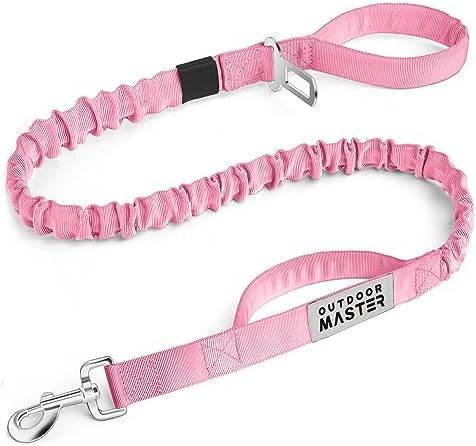 OutdoorMaster Bungee Dog Leash, Heavy Duty Dog Leash with Shock Absorption, 2 Padded Handles Training Leash, Improved Dog Safety and Comfort - Pink Upgraded, 4 FT