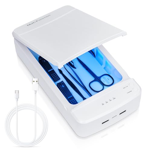 Nail Tool Sterilizer with Blue Light,LXIANGN Portable USB Sterilizating Box for Manicure Salon,Tweezers,Tattoo,Scissors,Jewelry,Phone, Watch,Keys