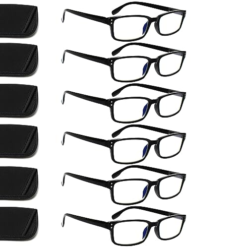 Kerecsen 6-Pack Reading Glasses Blue Light Blocking,Spring Hinge Readers for Men Women,Computer Eyeglasses (6 Black, 1.25, multiplier_x)