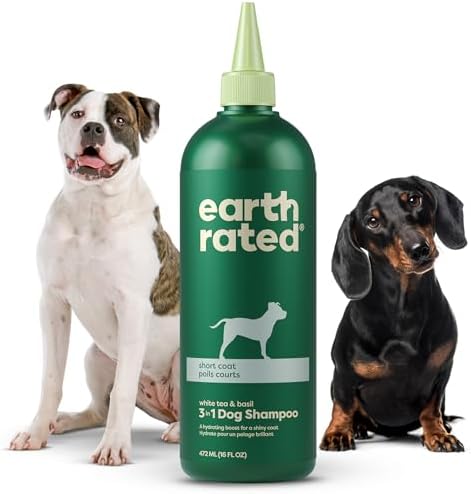 Earth Rated 3-in-1 Dog Shampoo, Conditioner and Deodorizer, for Short-Haired Dogs and Puppies to Moisturize and Tackle Shedding, Refreshing White Tea and Basil Scent, 16 oz