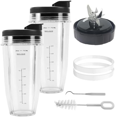 SS101 Replacement Parts for Ninja Blender Accessories, 7-Fins Blender Blade and 24oz Cups Compatible with Ninja Foodi Power Blender SS101, SS101TGT, CO351B, SS100, SS150, SS151, SS300, SS350, SS351