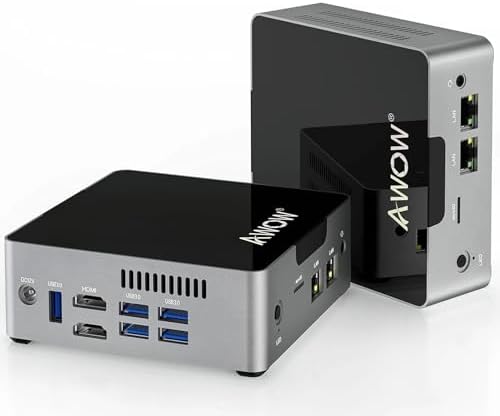 AWOW AK34 Mini PC Intel J3455, 6GB DDR4 RAM 256GB SSD, Mini Desktop Computer Dual LAN/Dual 4K Display/Dual WiFi/Bluetooth/2x HDMI/5x USB3.0 Ports Micro PC for Home/Office/Business