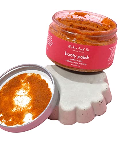 Stretch Marks, Cellulite, Booty Polish Scrub, Vegan Body Care, AHA's, Bikini Area, Walnut Scrub Body, 4 oz jar, Ships in 1 Day