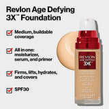 Revlon Liquid Foundation, Age Defying 3XFace Makeup, Anti-Aging and Firming Formula, SPF 30, Longwear Medium Buildable Coverage with Natural Finish, 035 Natural Beige, 1 Fl Oz