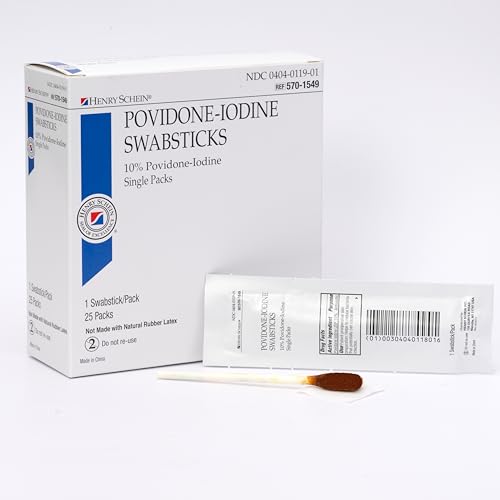 Prep Povidone-Iodine Swabsticks 1's- Individually Packed, Sterile, Antiseptic for Skin Preparation, 10% Povidone-Iodine- 25/BX