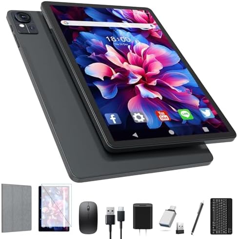 2025 Release 11 inch Tablet, Android 14 Tablets with Keyboard, 16(8+8)GB RAM 128GB ROM 1TB Expand, 2.4G/5G WiFi Tablet with BT 5.0, 13MP Camera, Octa-Core, 8000mAh, GPS, 11" Big Incell Screen-Gray