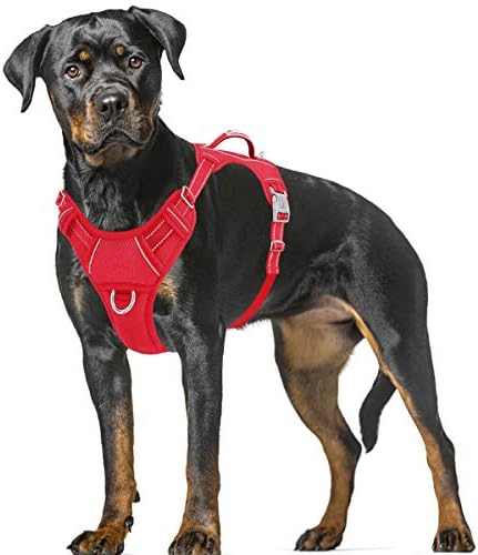 BARKBAY No Pull Dog Harness Large Reflective Dog Harness with Front Clip and Easy Control Handle for Walking Training Running with ID tag Pocket(Red,XL)