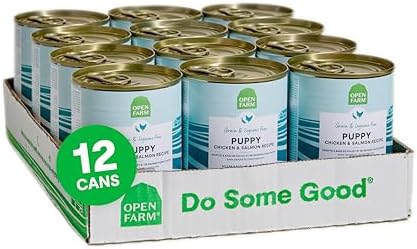 Open Farm Canned Puppy Food, Paté for Complete & Balanced Nutrition, Grain-Free and Legume-Free, Chicken & Salmon Recipe for Puppies, 12.5oz Cans (Pack of 12)