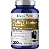 NusaPure Choline & Inositol 1000mg - 200 Veggie Caps (100% Vegetarian, Non-GMO) Bioperine