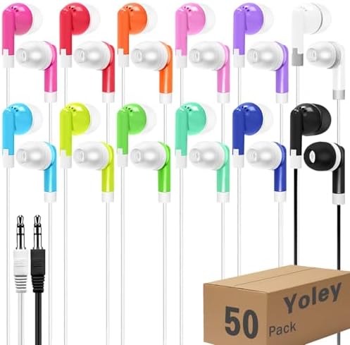 Classroom Earbuds Bulk 50 Pack for Kids School Children Student Boys Girls Toddler Teen and Adult(Mixed Colors)