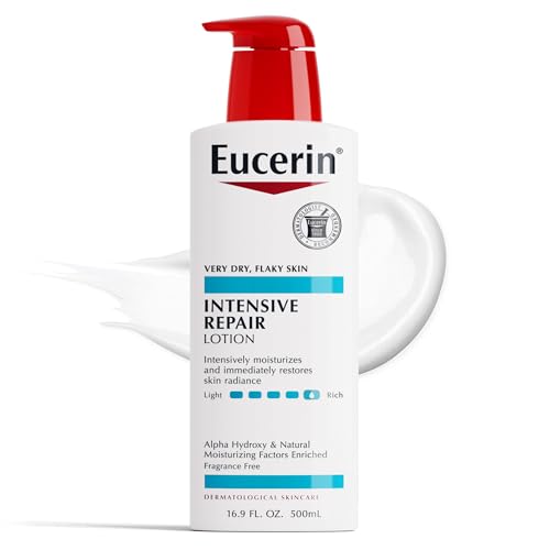 Eucerin Intensive Repair Body Lotion for Very Dry, Flaky Skin, Fragrance Free Body Moisturizer with Alpha Hydroxy, 16.9 Fl Oz Bottle