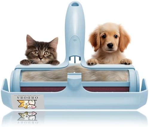 ORDORA Pet Hair Remover for Furniture/Bed, Reusable Dog Hair Remover Roller for Dog & Cat, Self-Cleaning, No Adhesive or Sticky Tape Needed, Perfect Fur Remover for Couch (Blue)