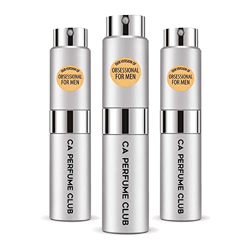 CA Perfume Impression of Calvin K. Obsessional For Men Replica Version Fragrance Dupes Concentrated Long Lasting Eau de Parfum Spray Refillable Atomizer Bottle 0.27 Fl Oz-X3
