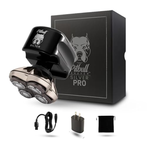 Skull Shaver Pitbull Silver PRO: Electric Head Shaver for Men, Wet & Dry Bald Head Shaver with Ergonomic Design - Perfect Grooming Gift Set for Your Husband