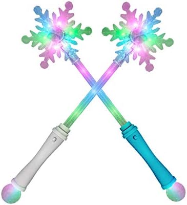 SENSORY4U Frozen Snowflake LED Light Up Wand Toy for Kids - 2 Pack, Magical Princess Costume Accessory, Perfect for Party Favors, Holiday & Birthday Events
