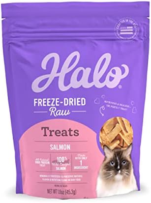 Halo Freeze Dried Raw Cat Treats, 100% Wild Caught Salmon Recipe, Cat Treats Pouch, All-Natural High Protien Treat, 1.6 Oz Pouch