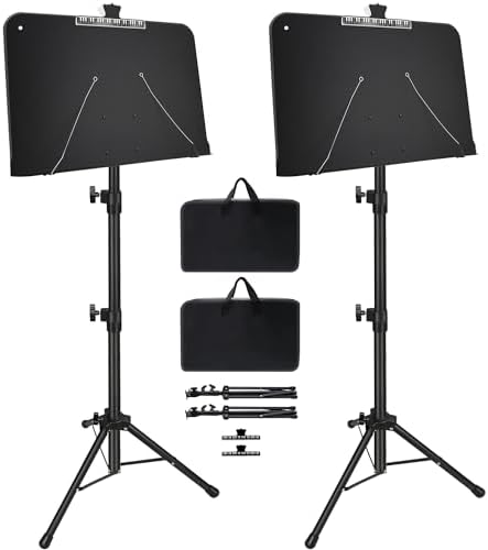 Sheet Music Stand, 1/2/3 Pack Adjustable Music Stand for Sheet Music, Music Sheet Stand Portable Folding with Carry bag Clip Holder for Guitar, Ukulele, Violin Players(Standard Version, 2 Pack)