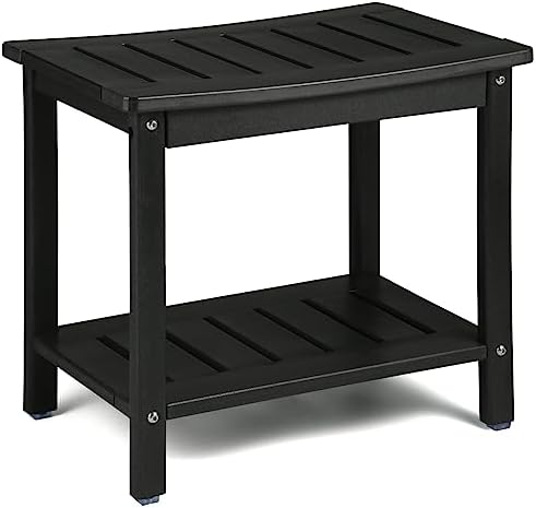 HDPE Shower Bench, Shower Stool with Storage Shelf 2-Tier Spa Stool for Inside Shower,Water Resistant & Non-Slip Design Shower Seat (Black L Size)