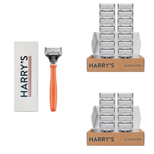 Harry's Razors for Men, 1 Handle and 25 Razor Blade Refills (German-Engineered Blades with Lubricating Strip and Precision Trimmer)