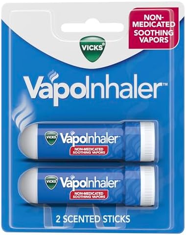 Vicks VapoInhaler, On-the-Go Portable Nasal Inhaler, Non-Medicated, With Refreshing Vicks Vapors, Menthol Scent , 2 Scented Sticks