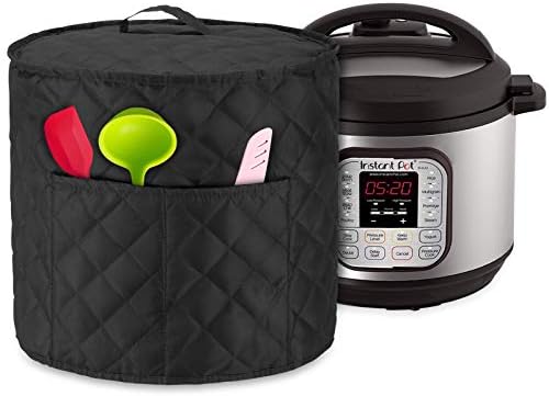 LUXJA Dust Cover Compatible with 6 Quart Instant Pot, Cloth Cover with Pockets Fits Instant Pot (6 Quart) and Extra Accessories, Black Quilted Fabric (Medium)
